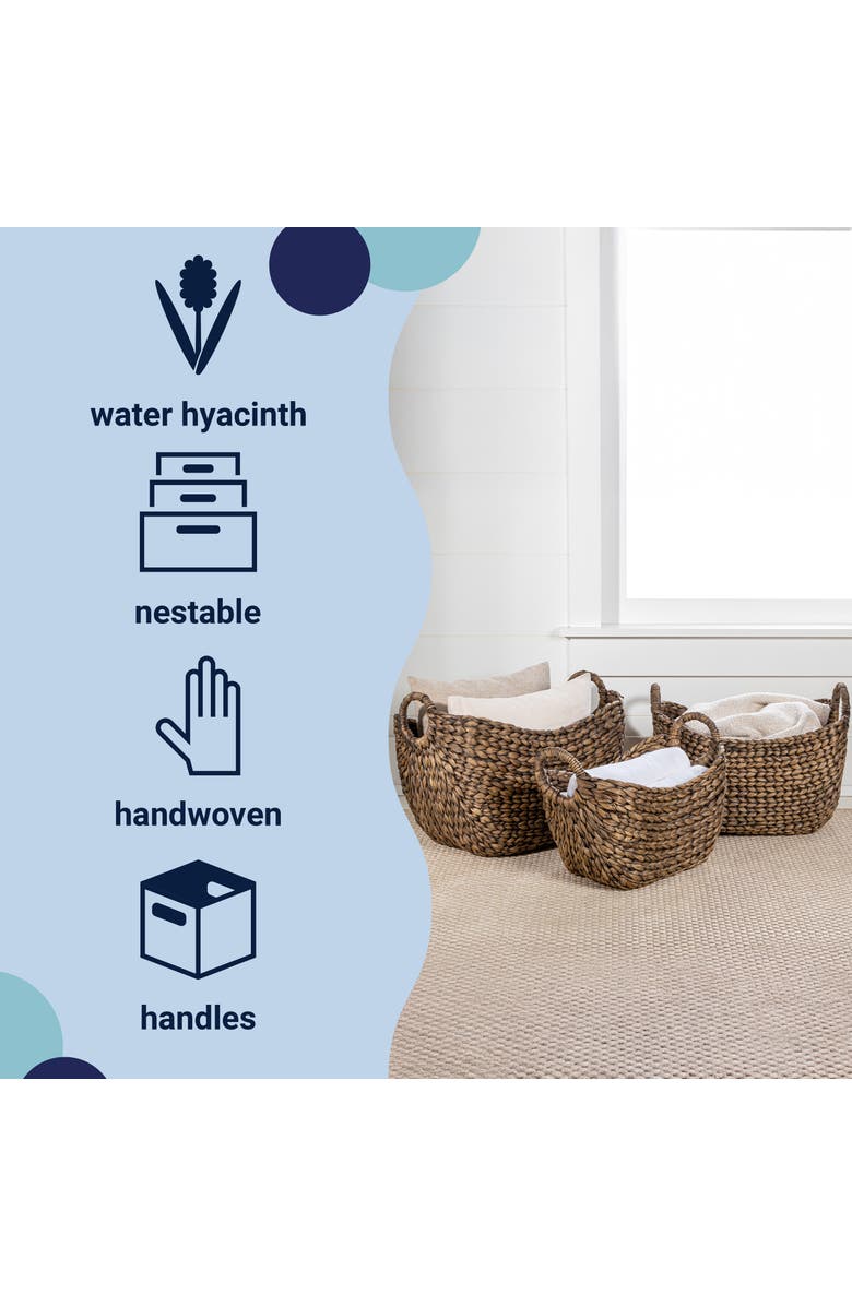 HAPPIMESS Nellie Farmhouse Classic Handwoven Hyacinth Storage Boat Baskets with Handles,, Alternate, color, Brown