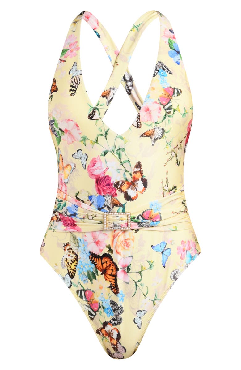 L'AGENCE Lisa Garden Butterfly One-Piece Swimsuit, Alternate, color, Yellow Multi