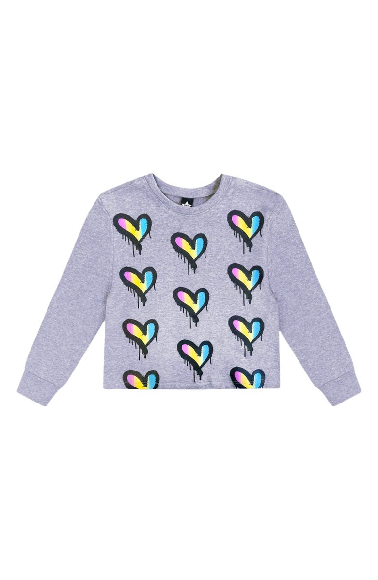 PixieLane Kids' Cloud Soft Rainbow Heart Graphic Sweatshirt, Main, color, Heather Grey Rainbow Heart