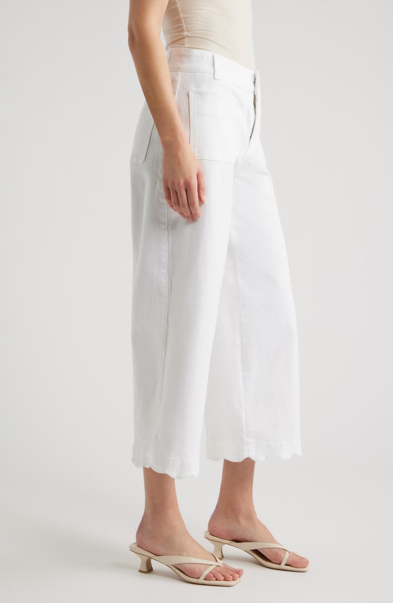 Wit & Wisdom Scallop Patch Pocket High Waist Crop Wide Leg Twill Pants, Alternate, color, Optic White