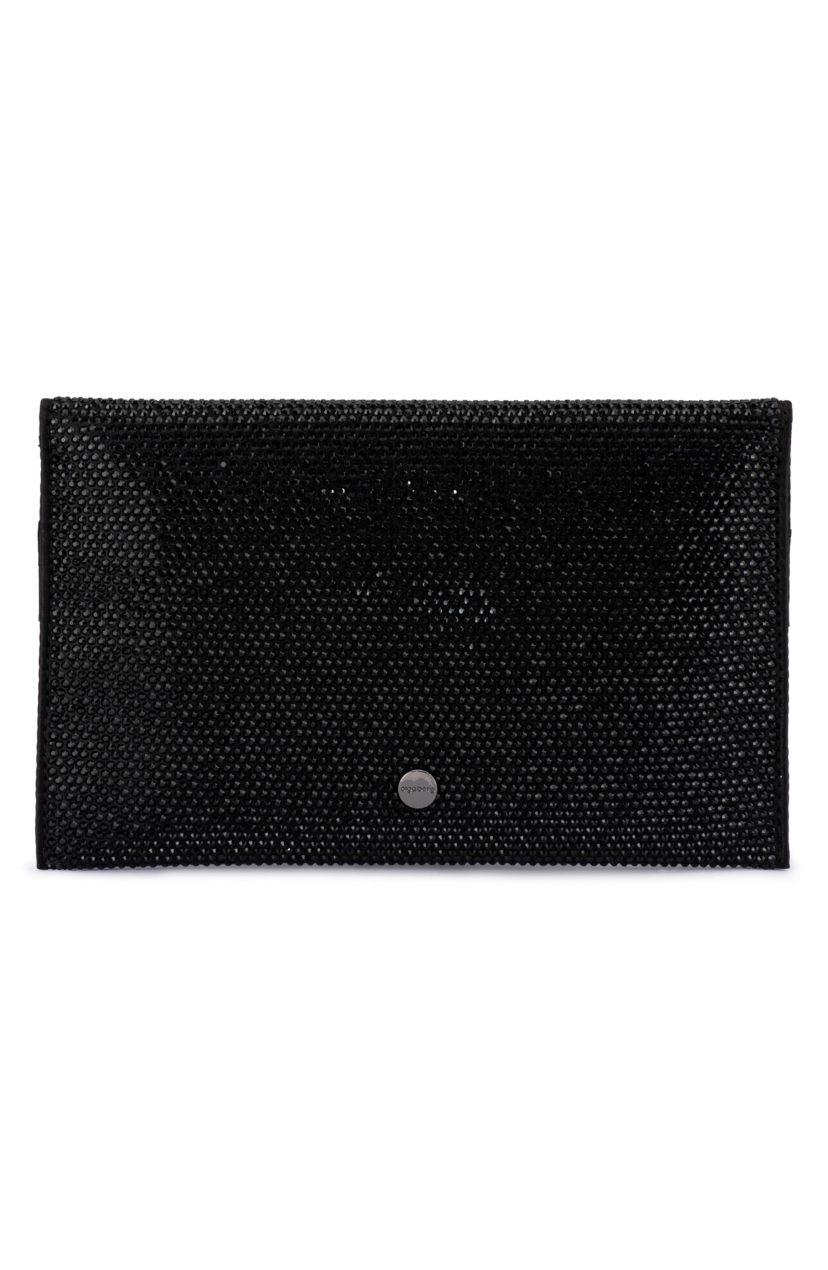 Olga Berg Cara Crystal Envelope Clutch, Alternate, color, Black