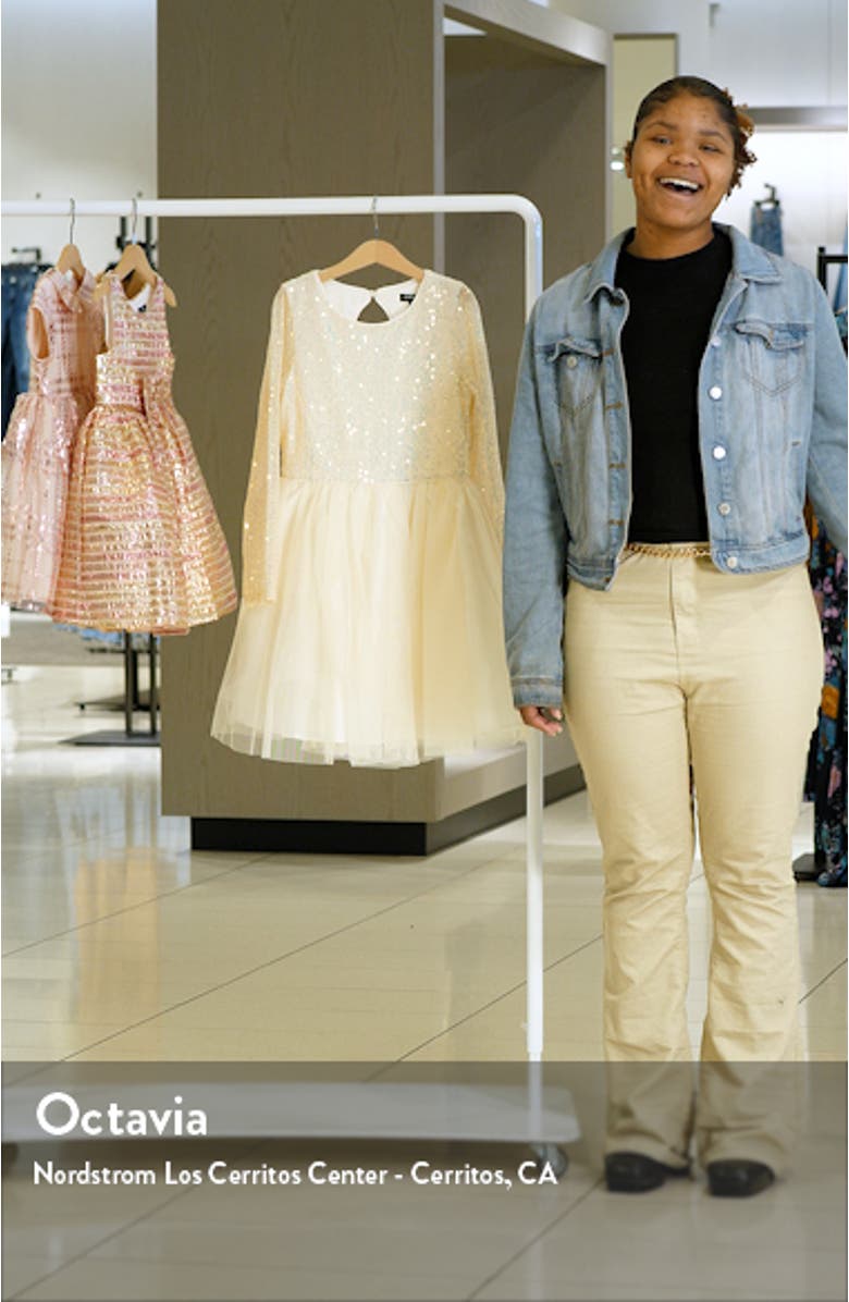 Kids' Long Sleeve Sequin & Mesh Dress, sales video thumbnail