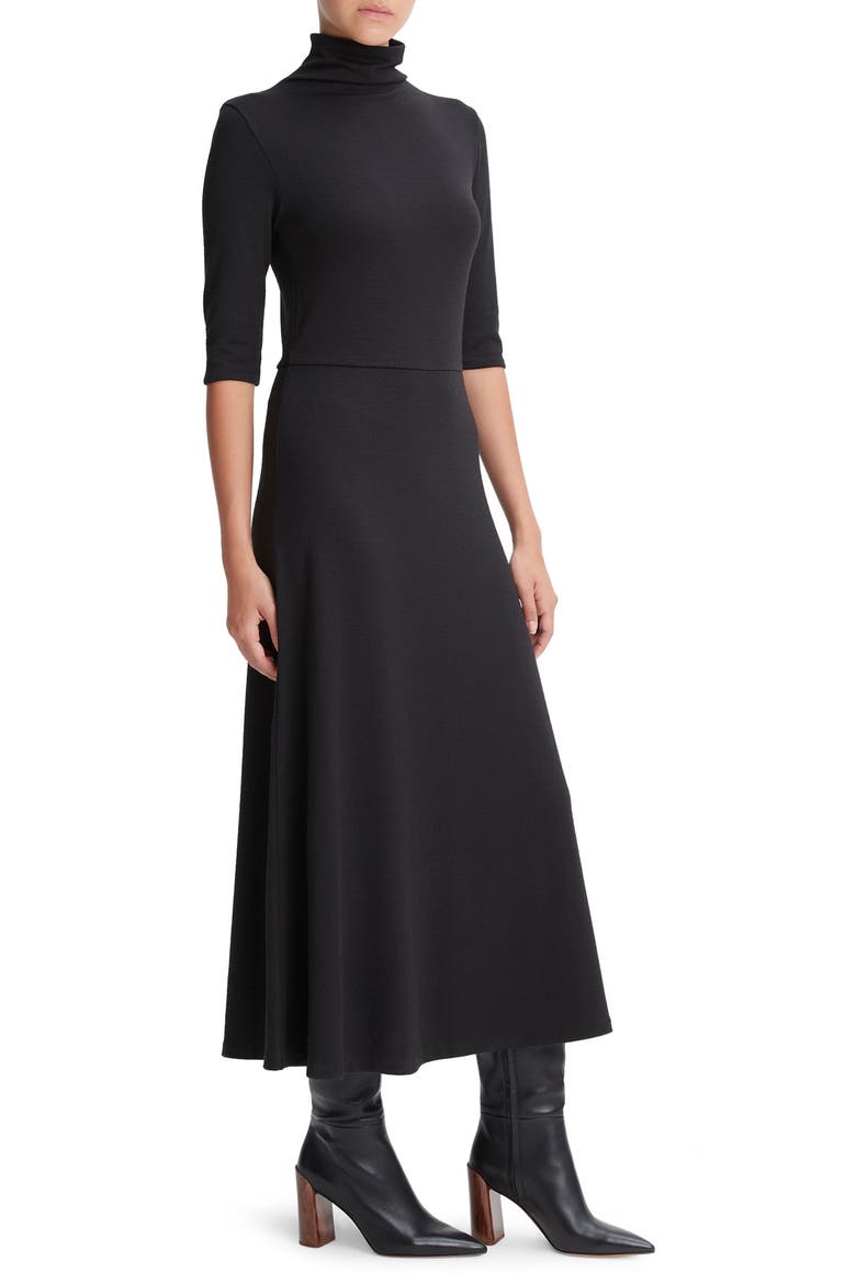 Turtleneck A-Line Maxi Dress, Main, color, BLACK