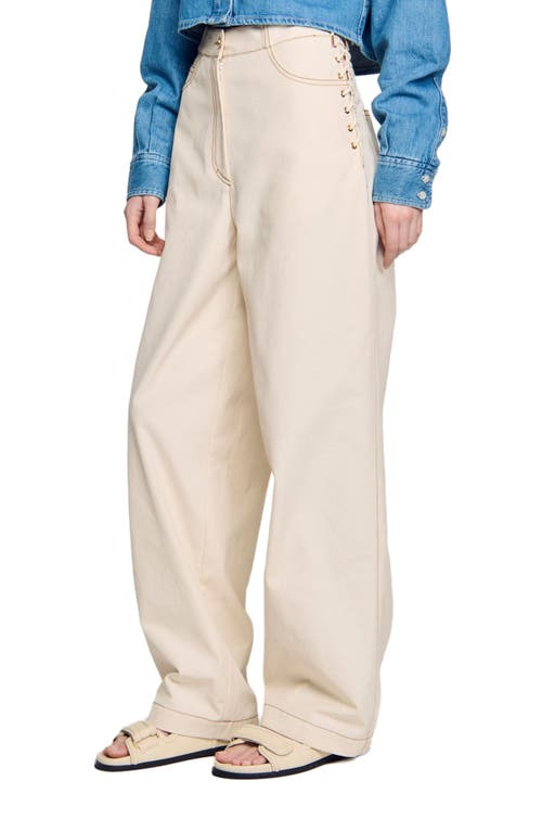 Sandro Leon Wide Lace-up Jeans In Sand