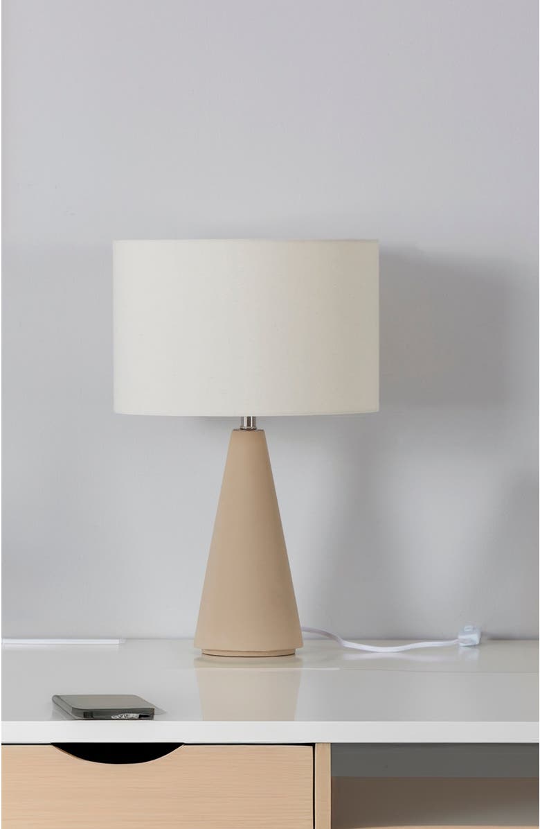 Brightech Nathaniel 20" Cement LED Table Lamp with Cream Cotton Drum Shade, Alternate, color, Beige/Cream