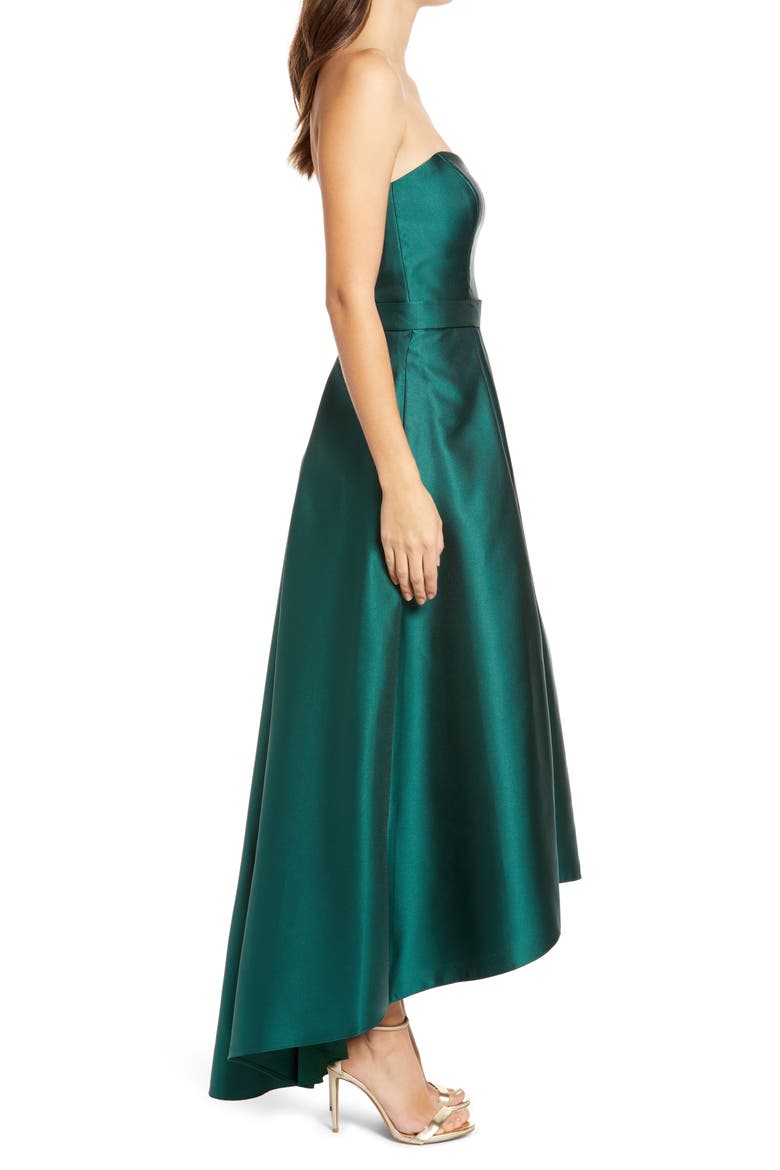 Strapless High/Low Ballgown, Alternate, color, HUNTER