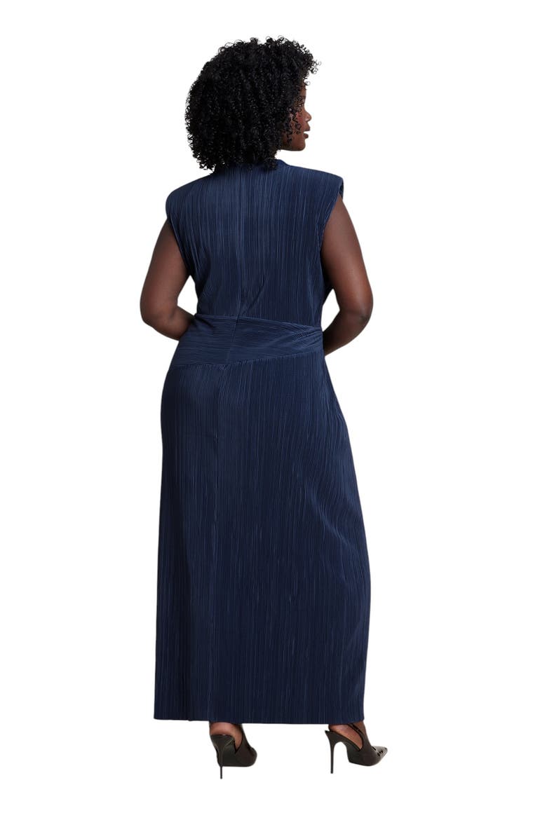 Draped Bodice Plisse Maxi Dress, Alternate, color, DARK NAVY