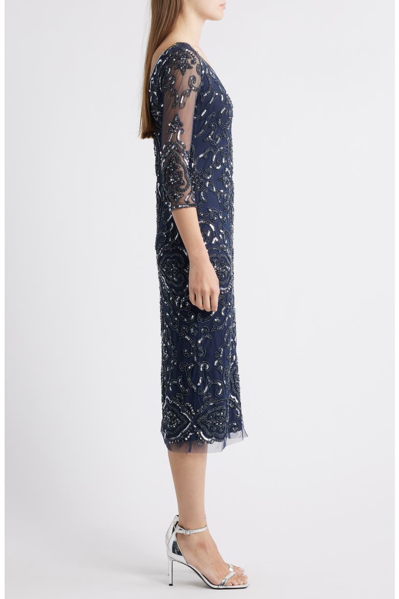 Sequin & Beaded Cocktail Sheath Dress, Alternate, color, CARBON