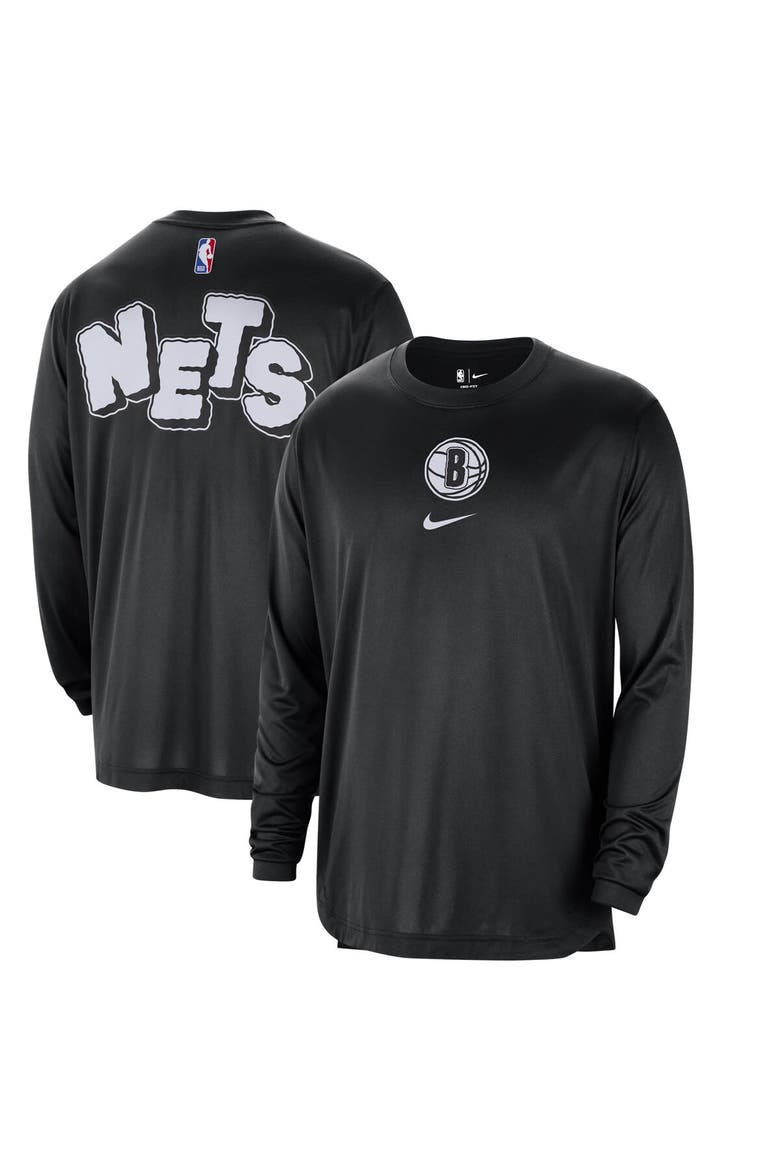 Men's Nike Black Brooklyn Nets 2023/24 City Edition Authentic Pregame Performance Long Sleeve Shooting T-Shirt, Main, color, Black