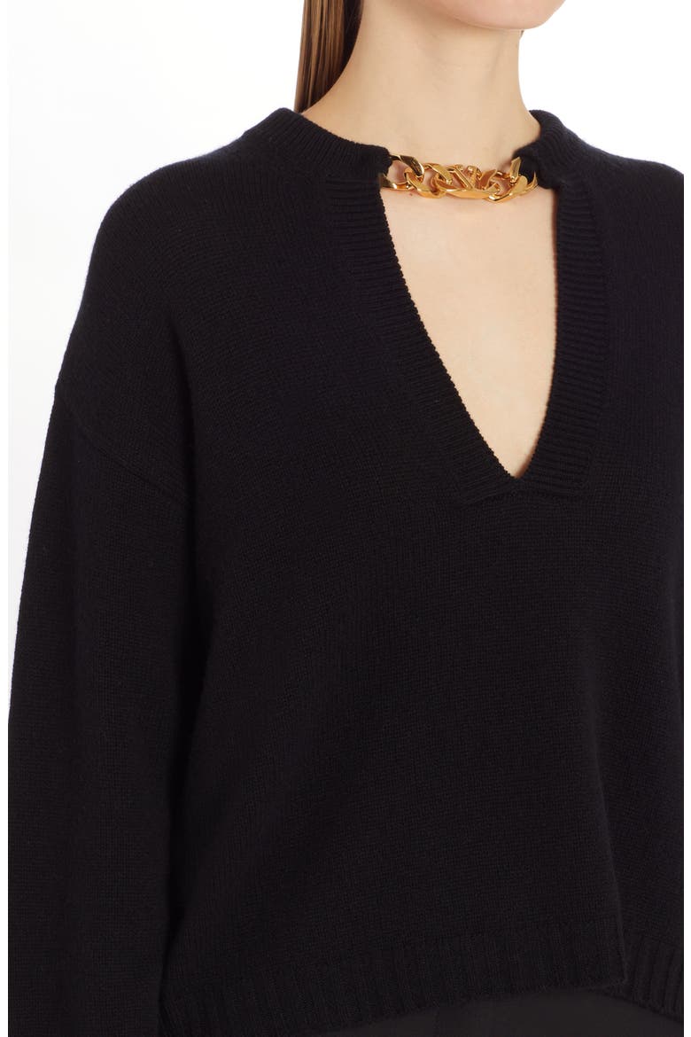 VLOGO Chain Detail Cashmere Sweater, Alternate, color, 0NO NERO
