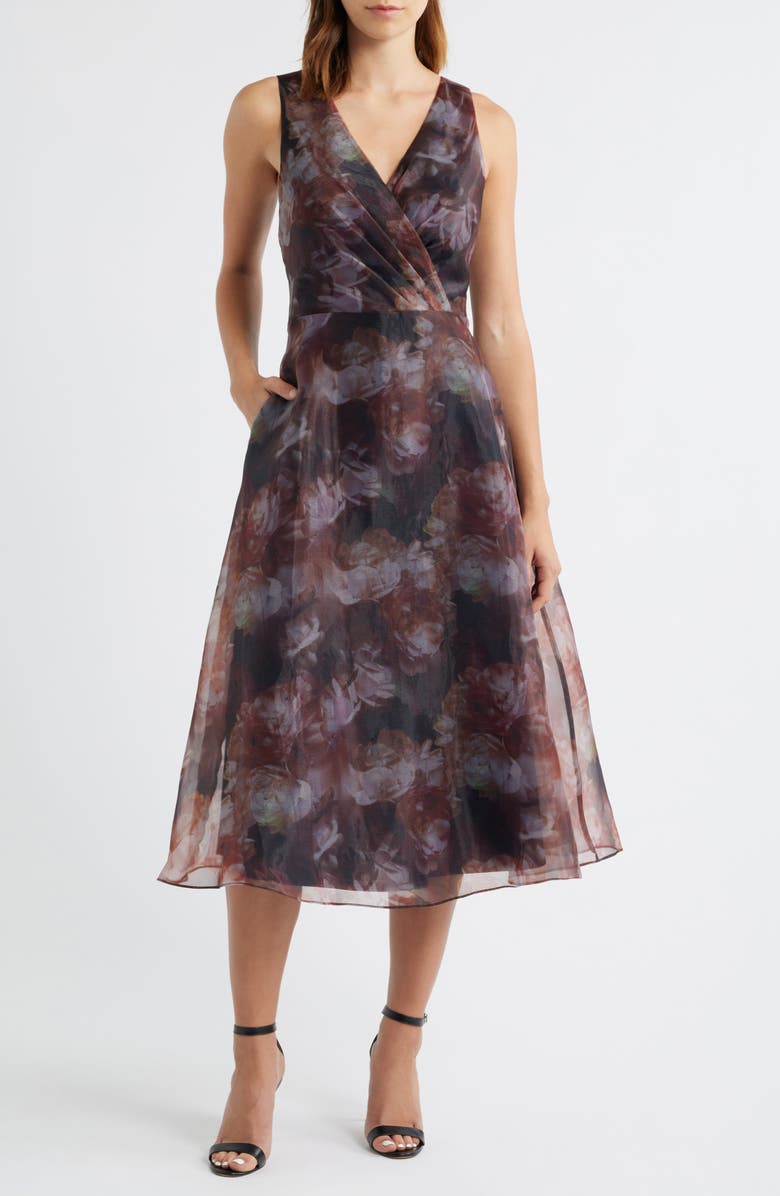 Julia Jordan Floral Cocktail Midi Dress, Main, color, Navy Pink