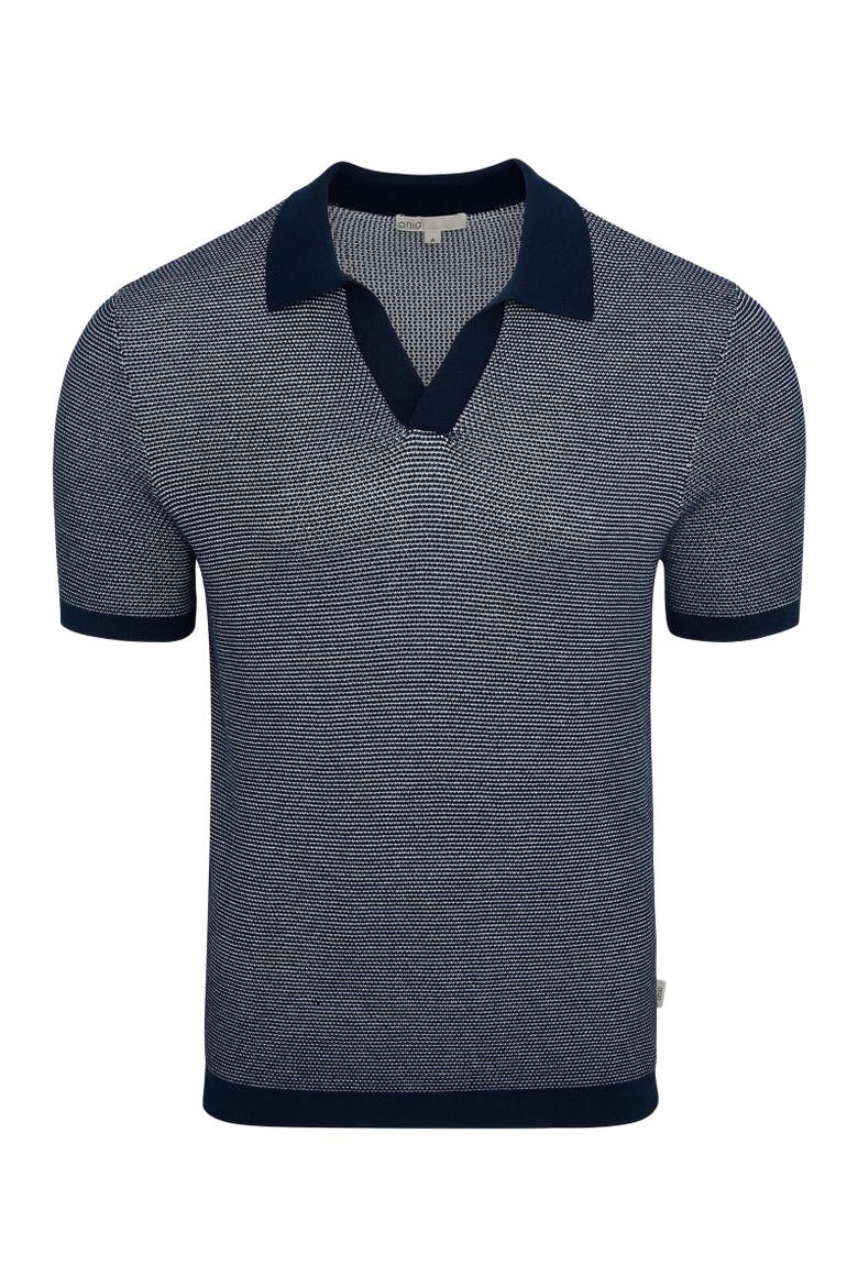 Textured Cotton Johnny Collar Polo, Alternate, color, Midnight/White