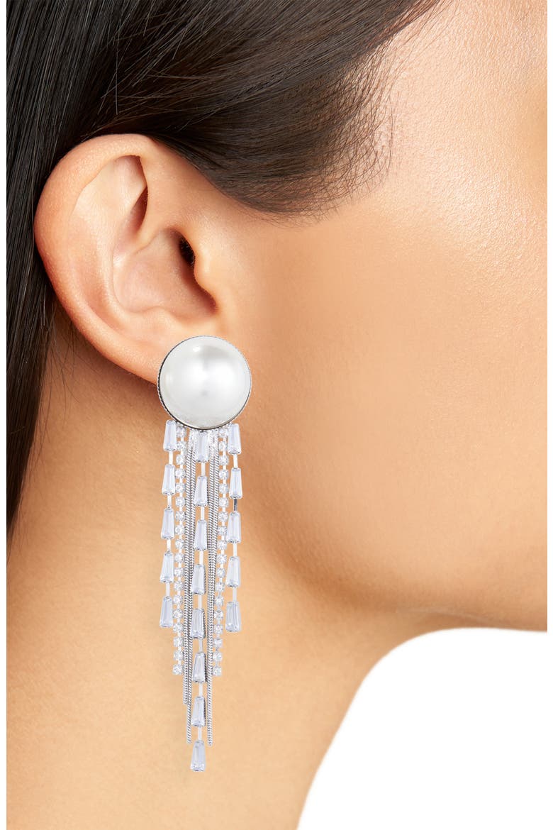 Faux Pearl & Crystal Fringe Drop Earrings, Alternate, color, SILVER PEARL