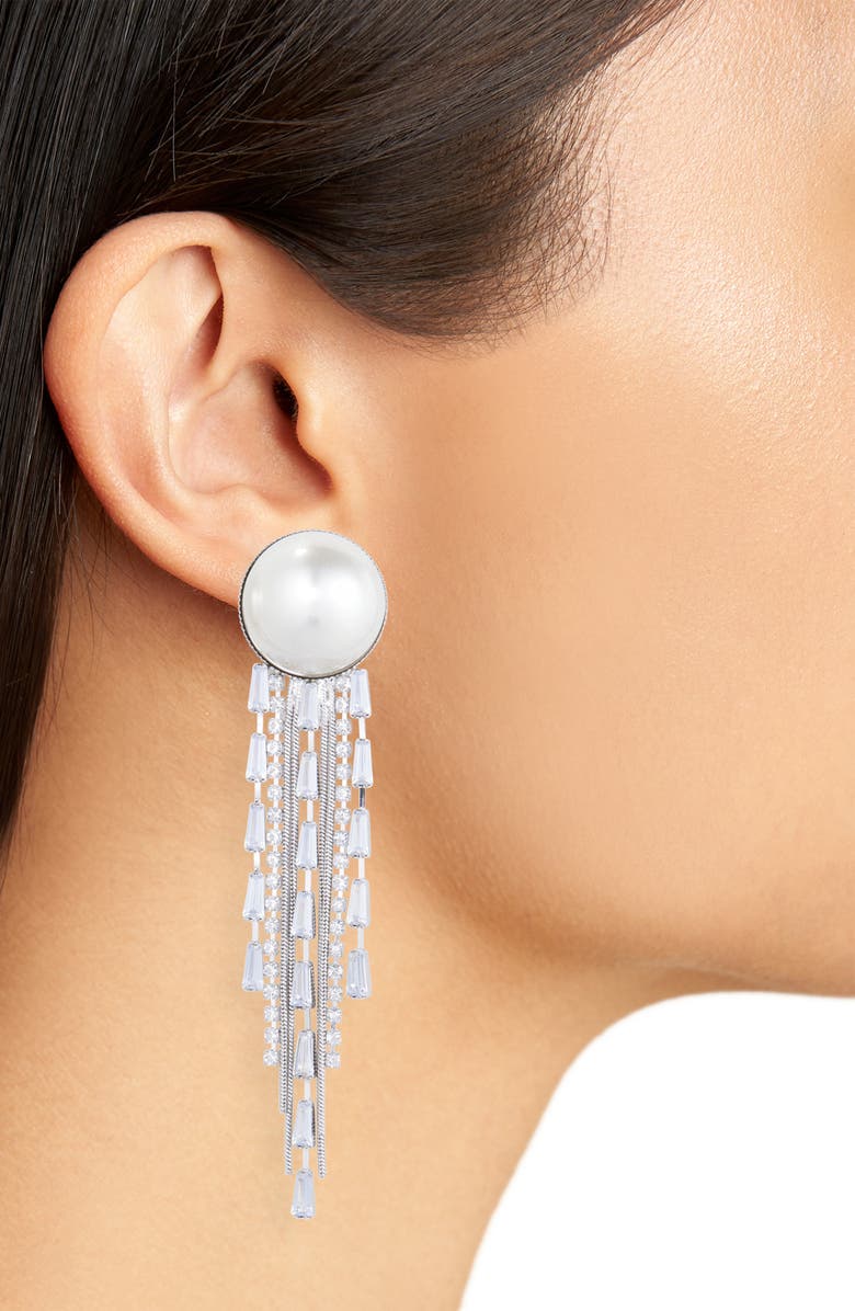 Tasha Faux Pearl & Crystal Fringe Drop Earrings, Alternate, color, Silver Pearl