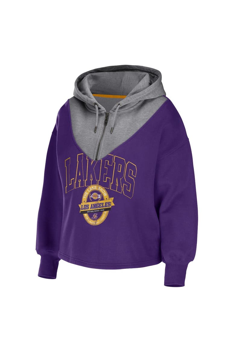 Women's WEAR by Erin Andrews Purple Los Angeles Lakers Pieced Quarter-Zip Hoodie Jacket, Alternate, color, Purple