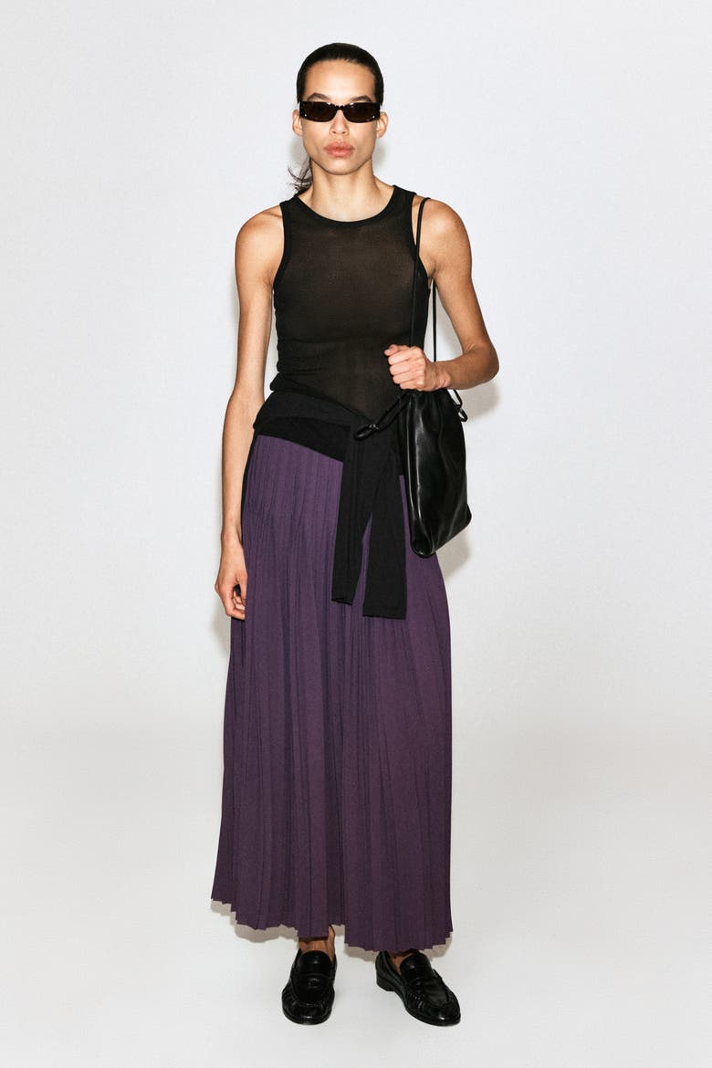 Pleated Crepe Midi Skirt, Main, color, PLUM