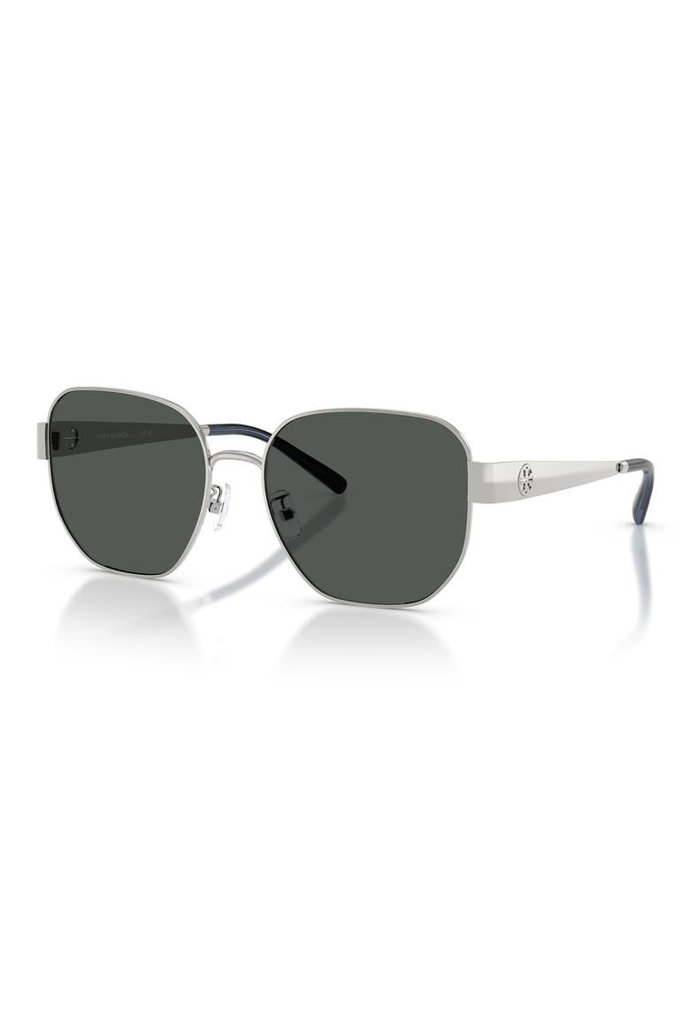 56mm Irregular Sunglasses, Alternate, color, SILVER / DARK GREY