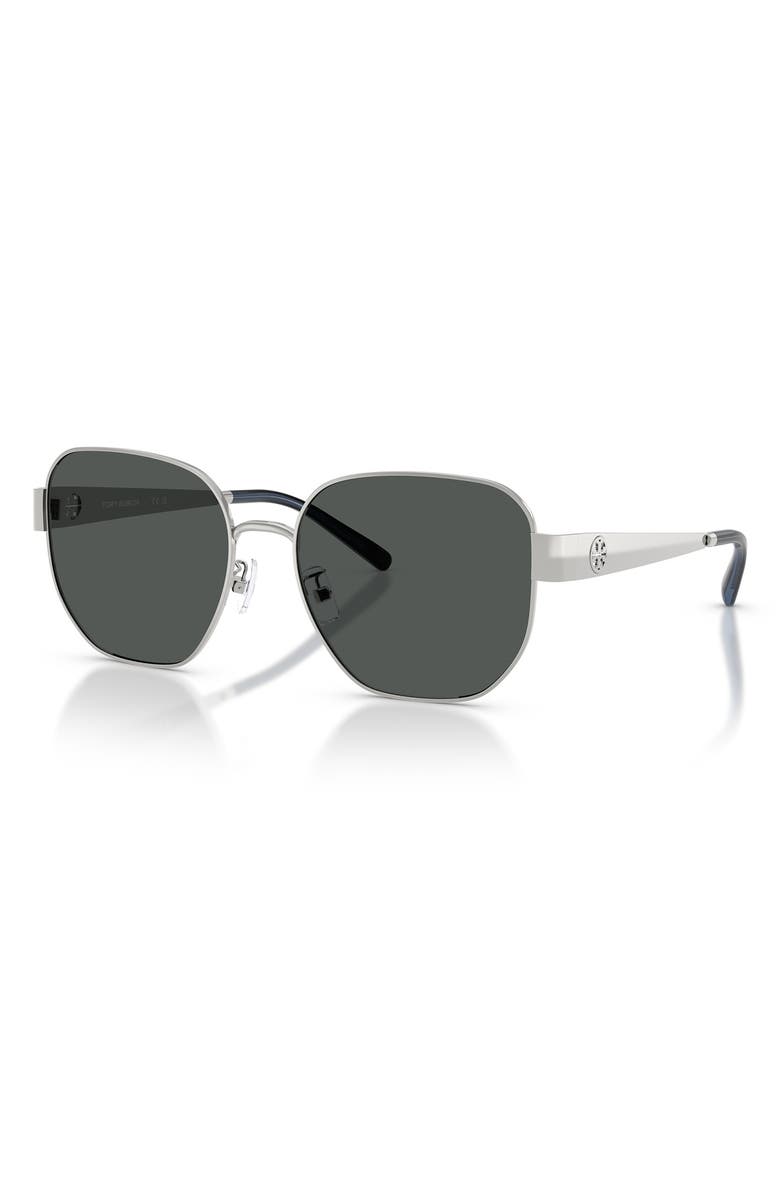Tory Burch 56mm Irregular Sunglasses, Alternate, color, Silver / Dark Grey