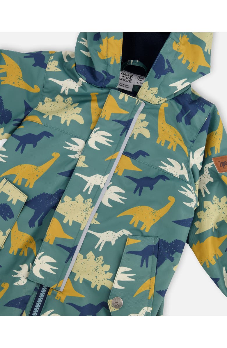 Deux par Deux Mid-Season Printed One-Piece Outerwear with Hat, Alternate, color, Green Dinosaur Print