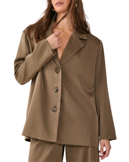 Nasty Gal Satin Pleated Oversized Blazer In Brown