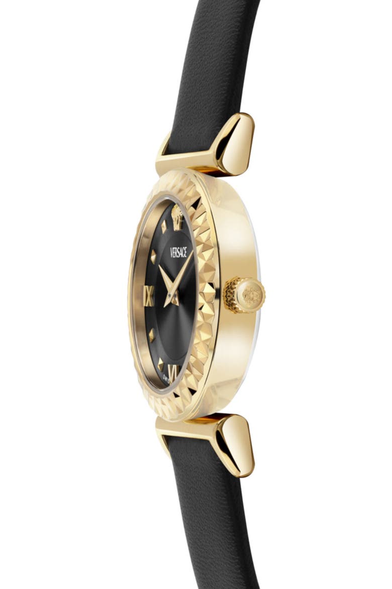 Mini Vanity Quartz Leather Strap Watch, 27mm, Alternate, color, GOLD1