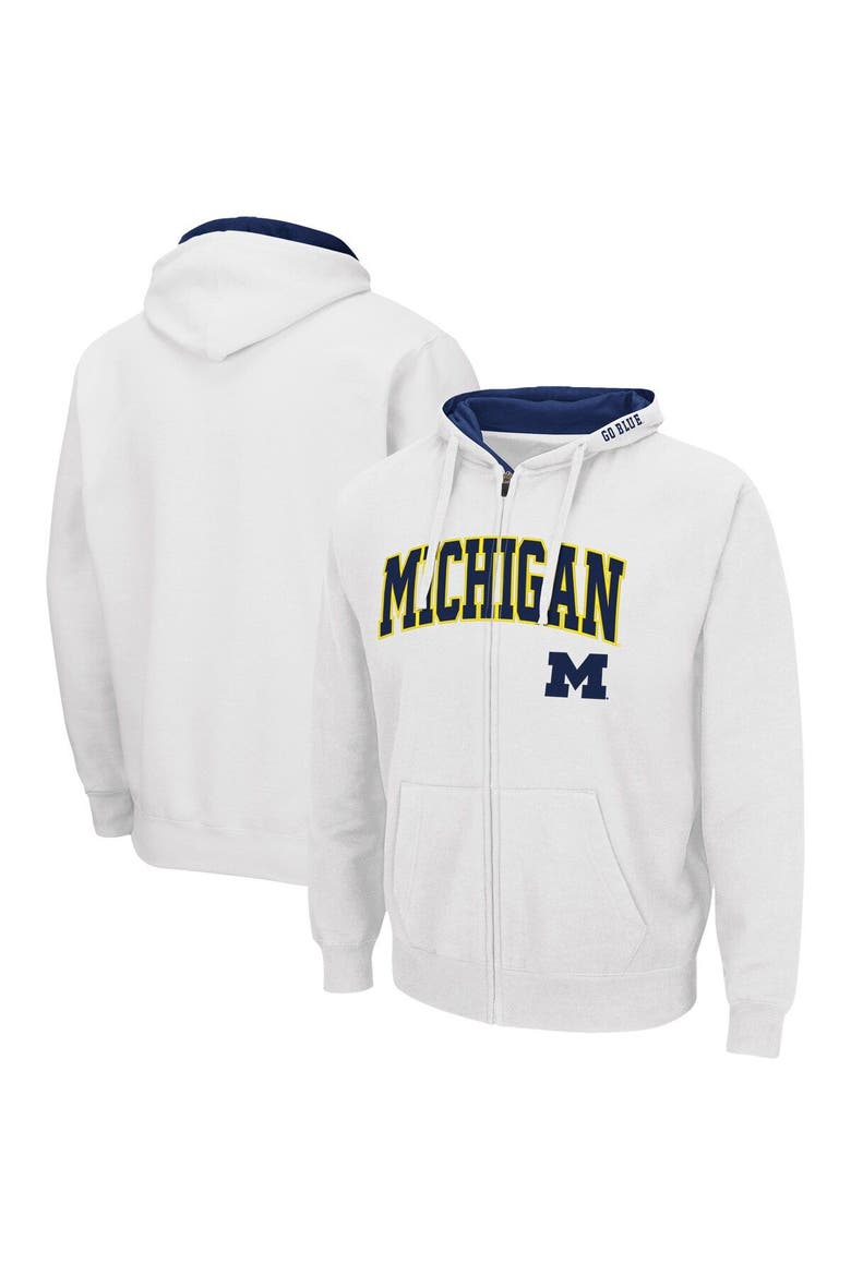 Men's Colosseum White Michigan Wolverines Arch & Logo 3.0 Full-Zip Hoodie, Main, color, White