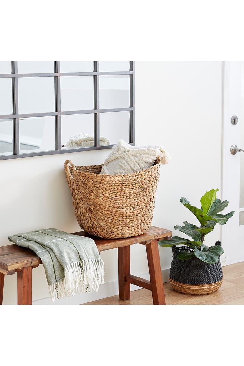 Brown Seagrass Contemporary Storage Basket with Ring Handles, Alternate, color, BROWN