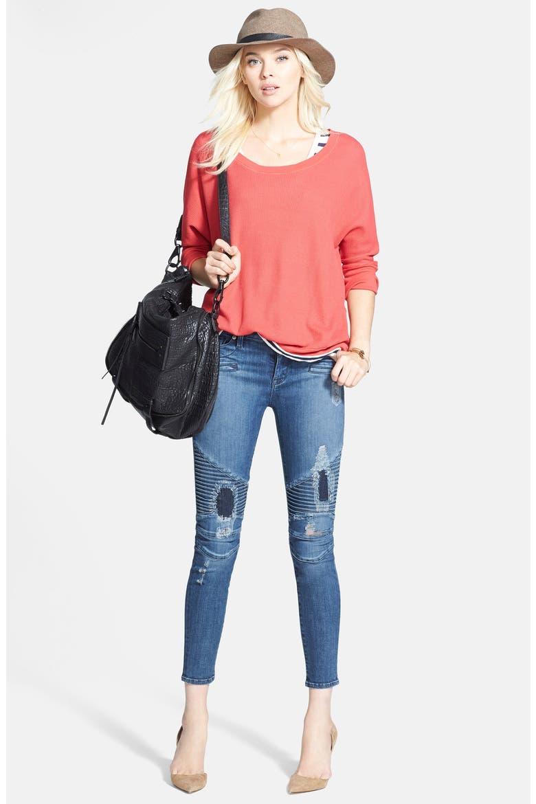 Deep V-Neck Stripe Pocket Tee, Alternate, color, NATURAL/ NAVY