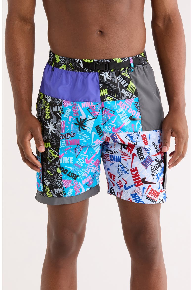 7-Inch Volley Swim Trunks, Main, color, BLACK/ TURQUOISE