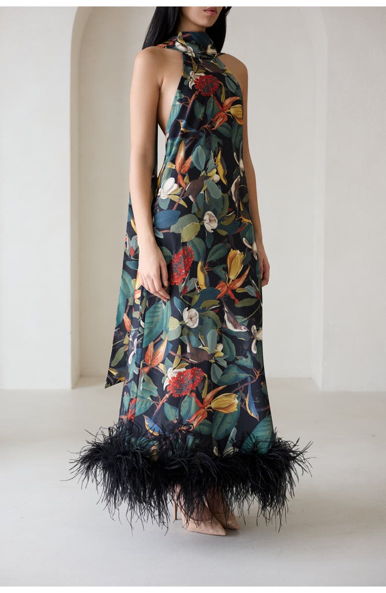 Vasiliki Maliya Feather Dress in Nocturne Botanica, Alternate, color, Nocturne Botanica