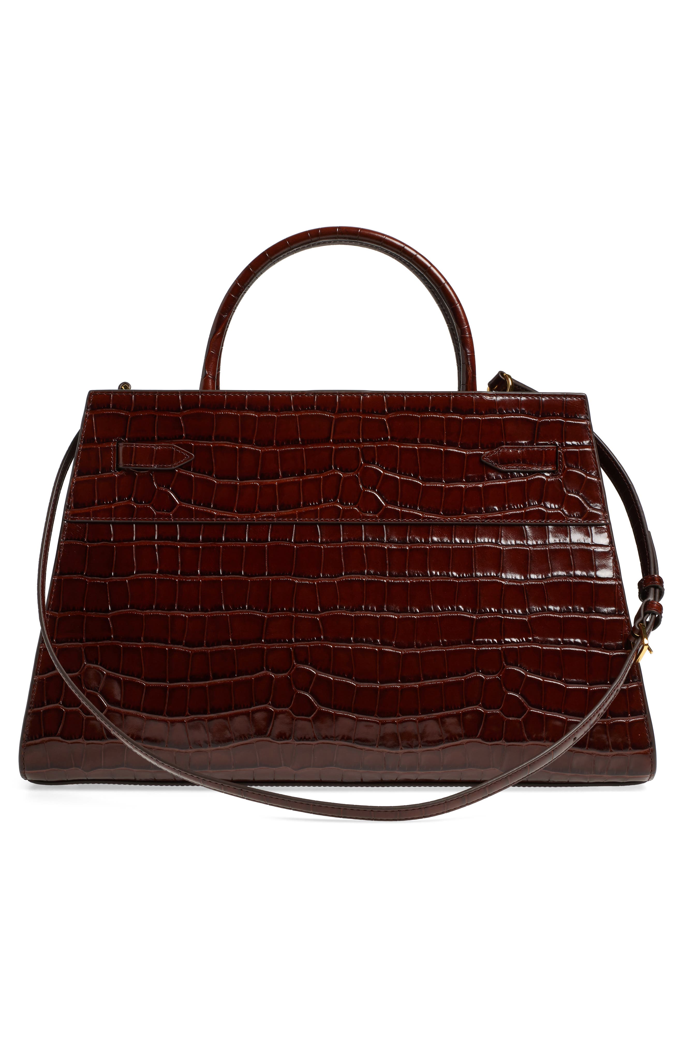 Large Dash Croc Embossed Leather Tote, Alternate, color, CHESTNUT
