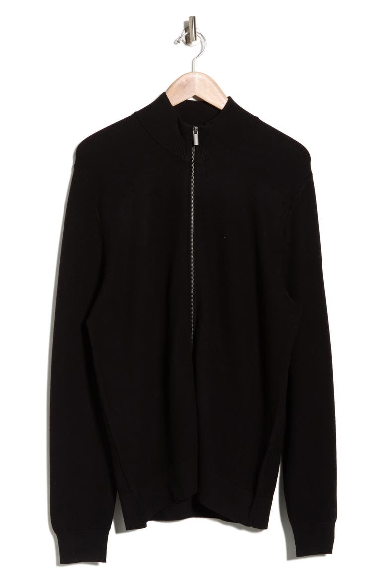 Full Zip Jersey Sweater, Alternate, color, BLACK