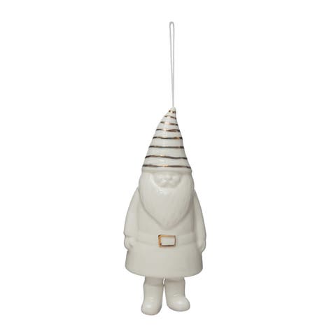 Stoneware Gnome Bell with Gold Electroplating, White and Gold