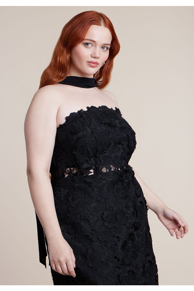 Strapless Lace Dress With Scarf, Alternate, color, BLACK ONYX