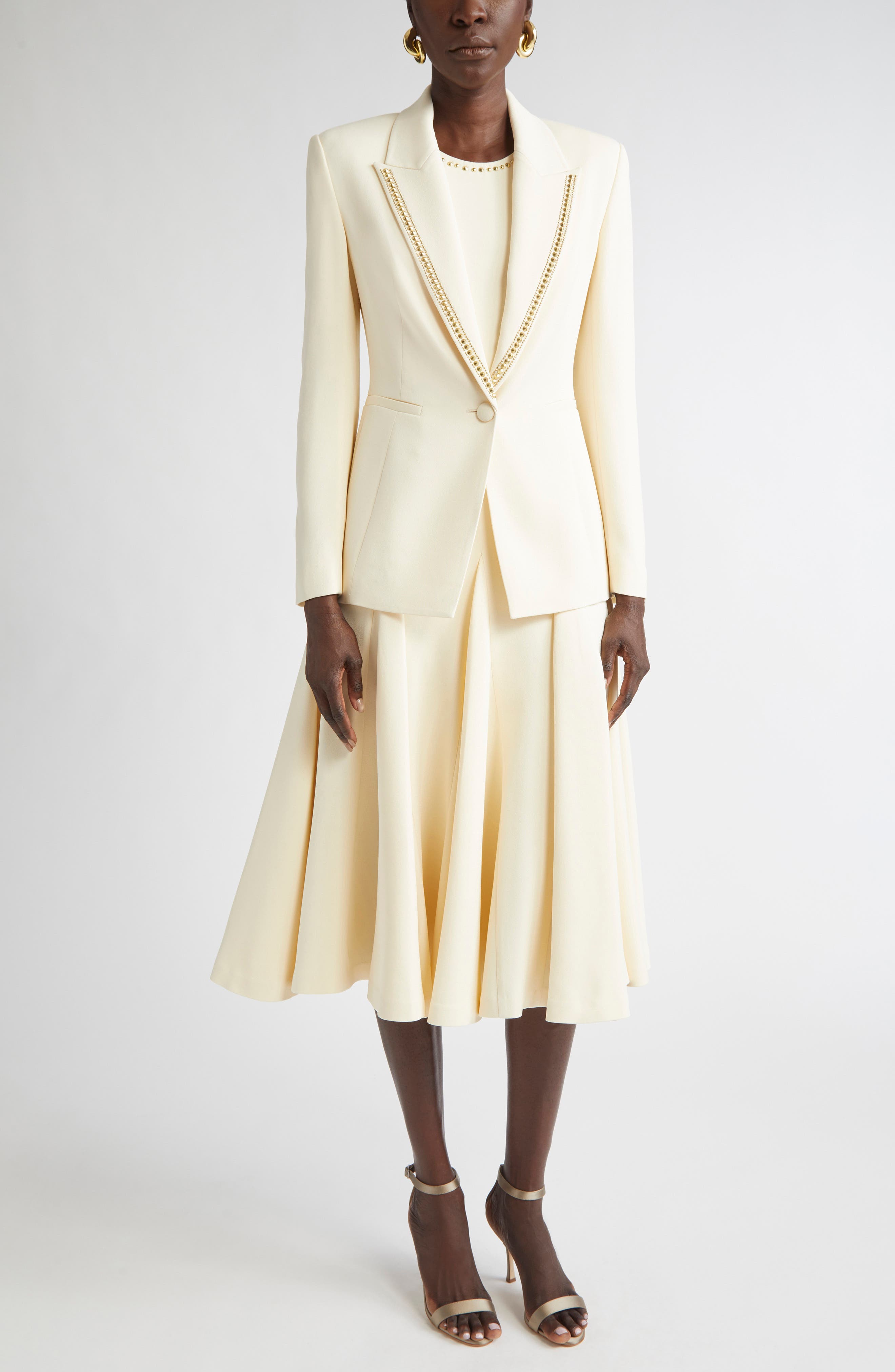 Stud Embellished Sleeveless Stretch Cady Midi Dress - image 2