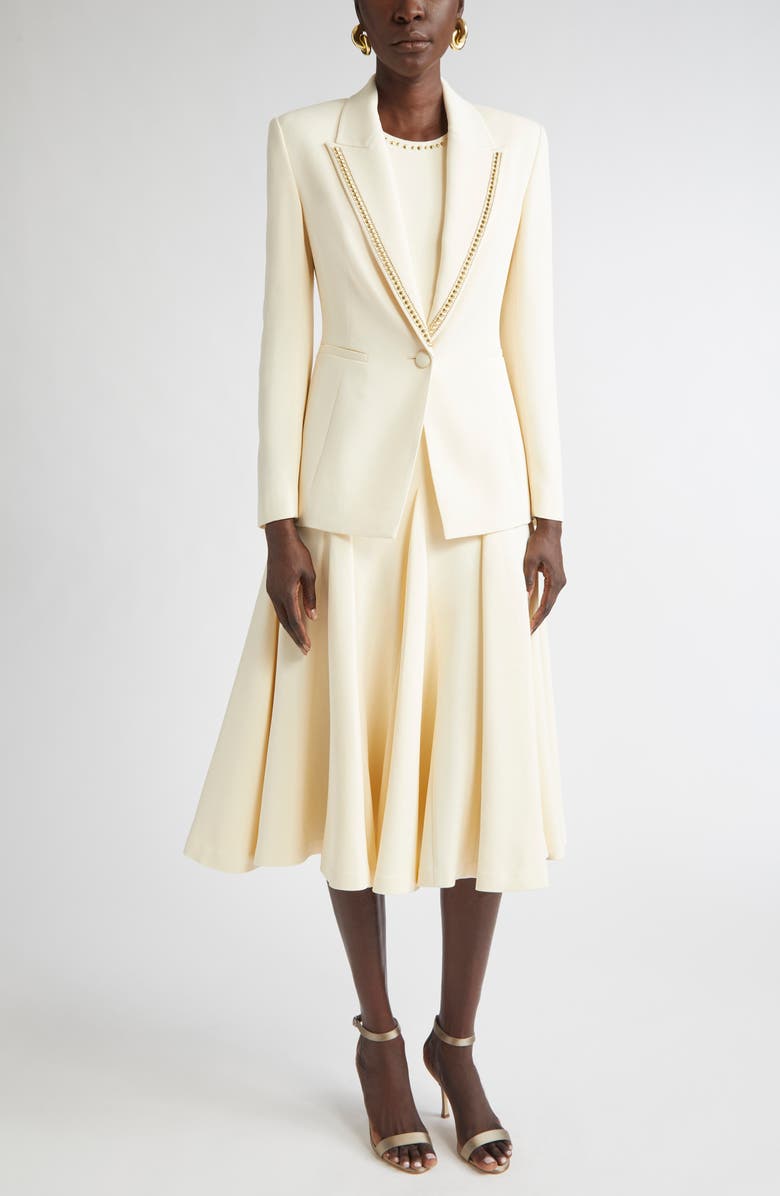 ST. JOHN Embellished Stretch Cady Blazer, Alternate, color, Butter