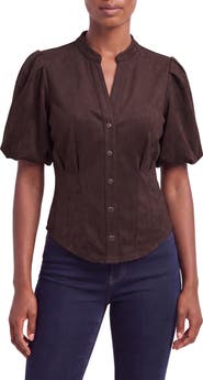 Bagatelle Puff Sleeve Faux Suede Shirt
