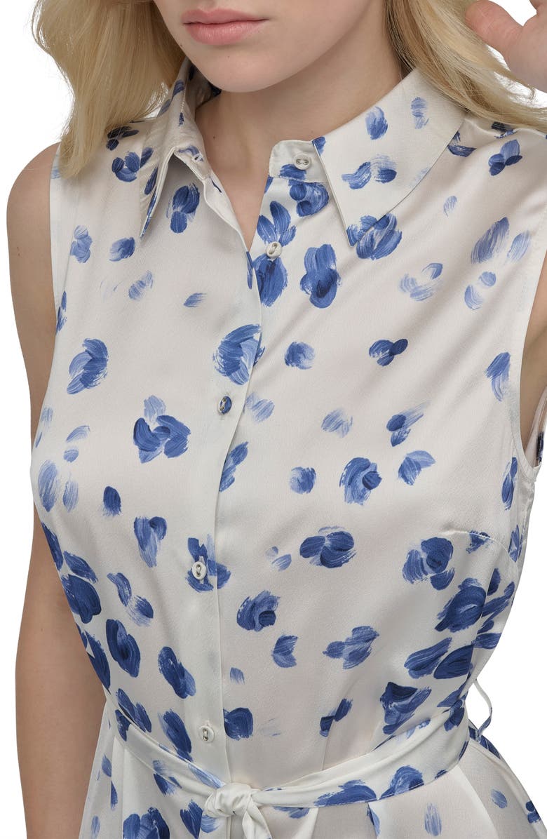 DKNY Floral Sleeveless Shirtdress, Alternate, color, Cream/ Blue