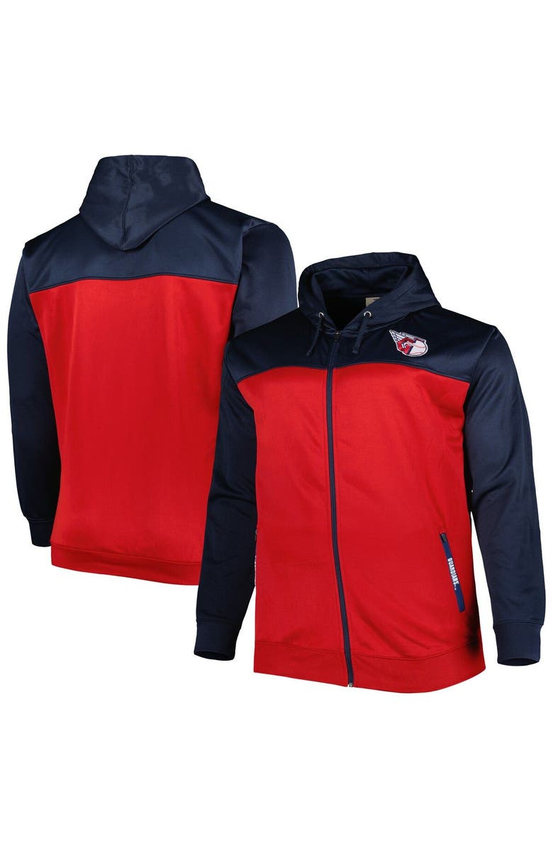 PROFILE Men's Navy/Red Cleveland Guardians Big & Tall Yoke Full-Zip Hoodie, Main, color,