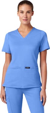 JAANUU Cesi Women's 2-Pocket Slim Knit V-Neck Scrub Top