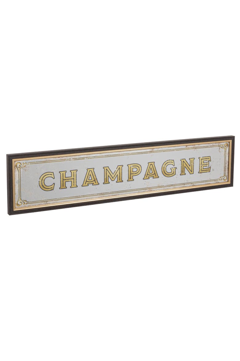 Plastic and Wood Framed Wall Décor with Antique Mirror "Champagne", Black and Gold Finish, Main, color, Black