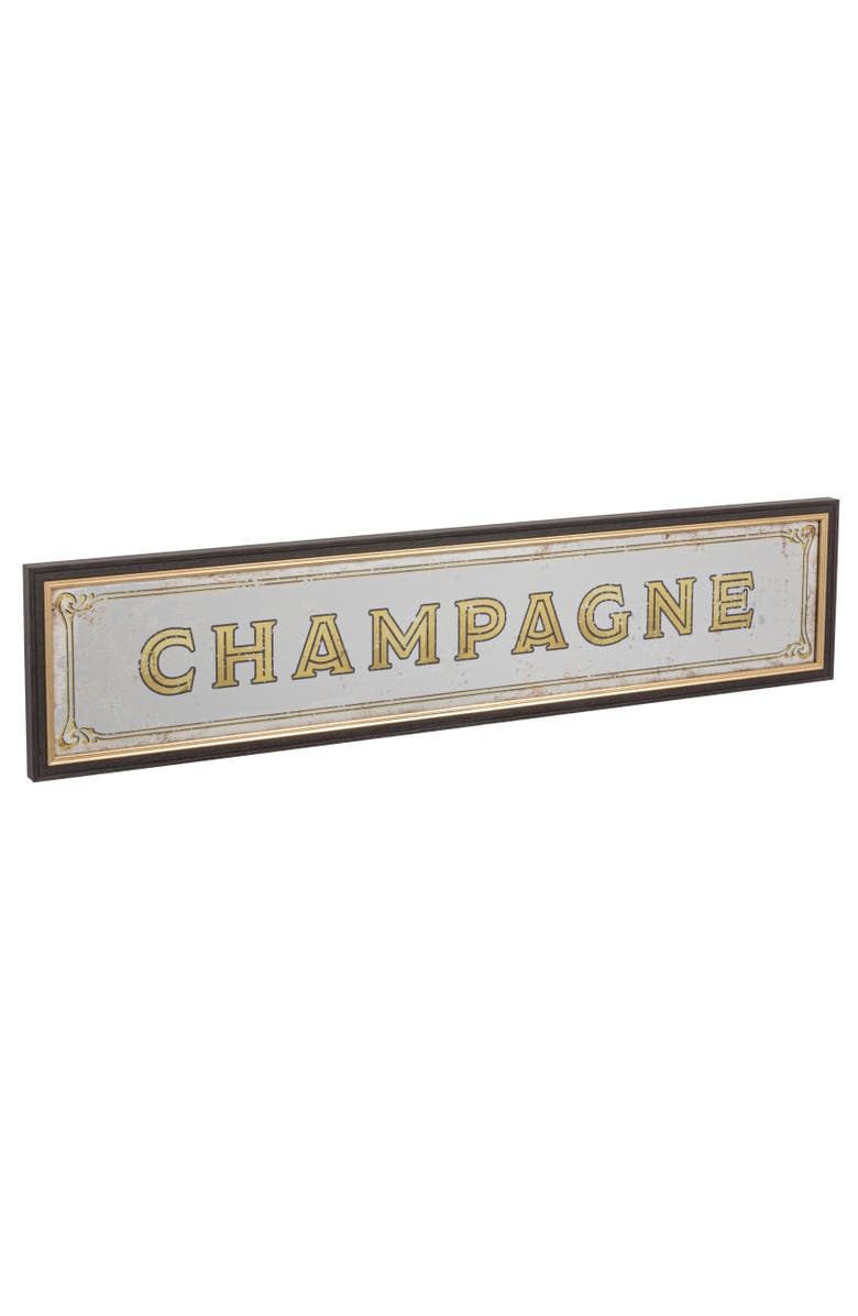 Storied Home Plastic and Wood Framed Wall Décor with Antique Mirror "Champagne", Black and Gold Finish, Main, color, Black