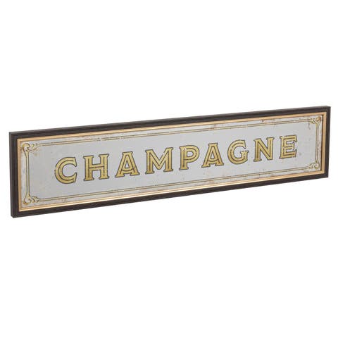 Plastic and Wood Framed Wall Décor with Antique Mirror "Champagne", Black and Gold Finish