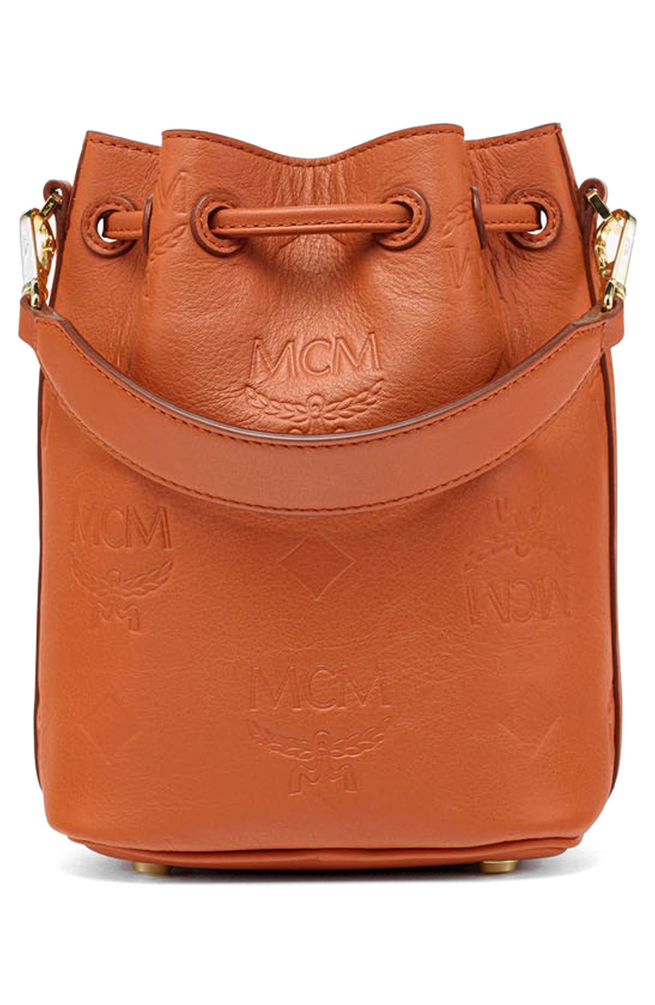 MCM Mini Dessau Drawstring Leather Bucket Bag, Alternate, color, 