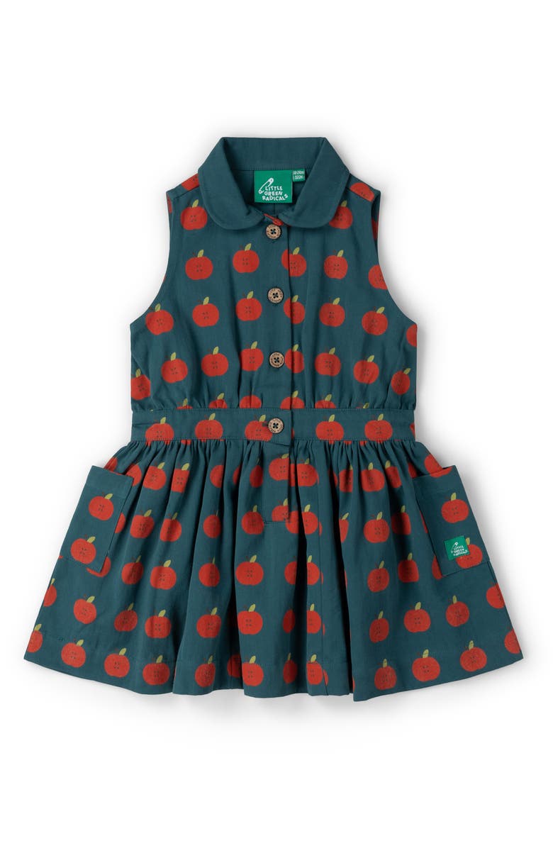 Little Green Radicals Kids' Apple Print Organic Cotton Dress, Main, color, Blue