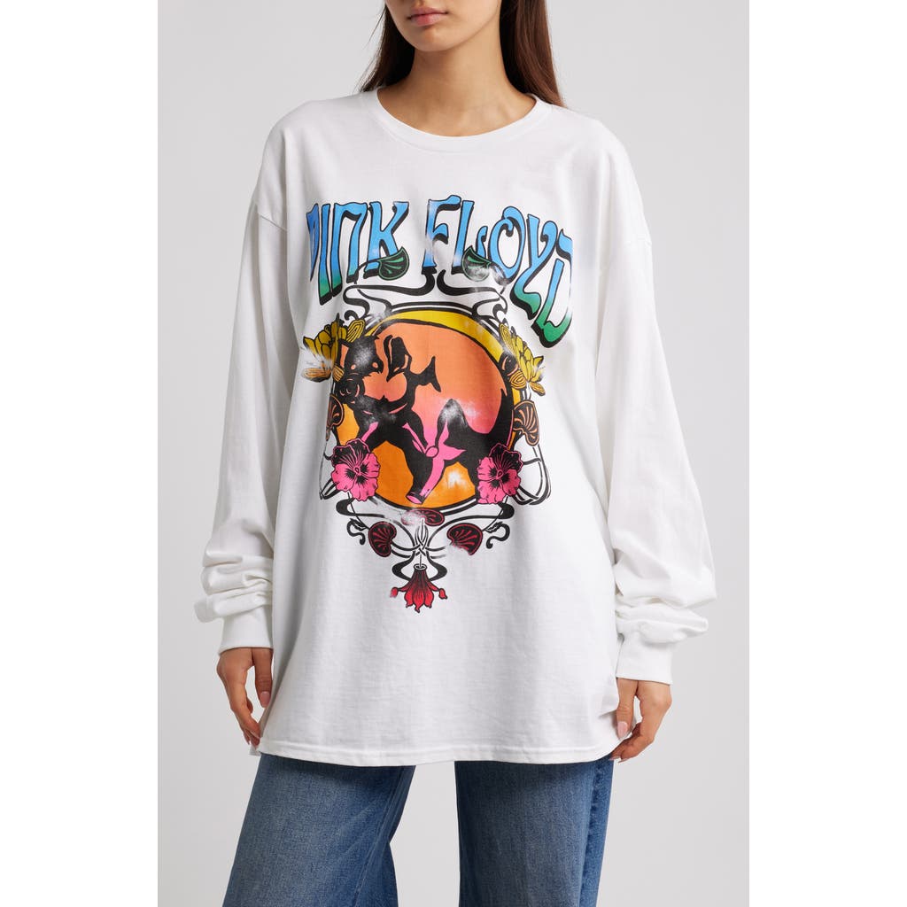 Merch Traffic Pink Floyd Long Sleeve Cotton Graphic T-shirt In White