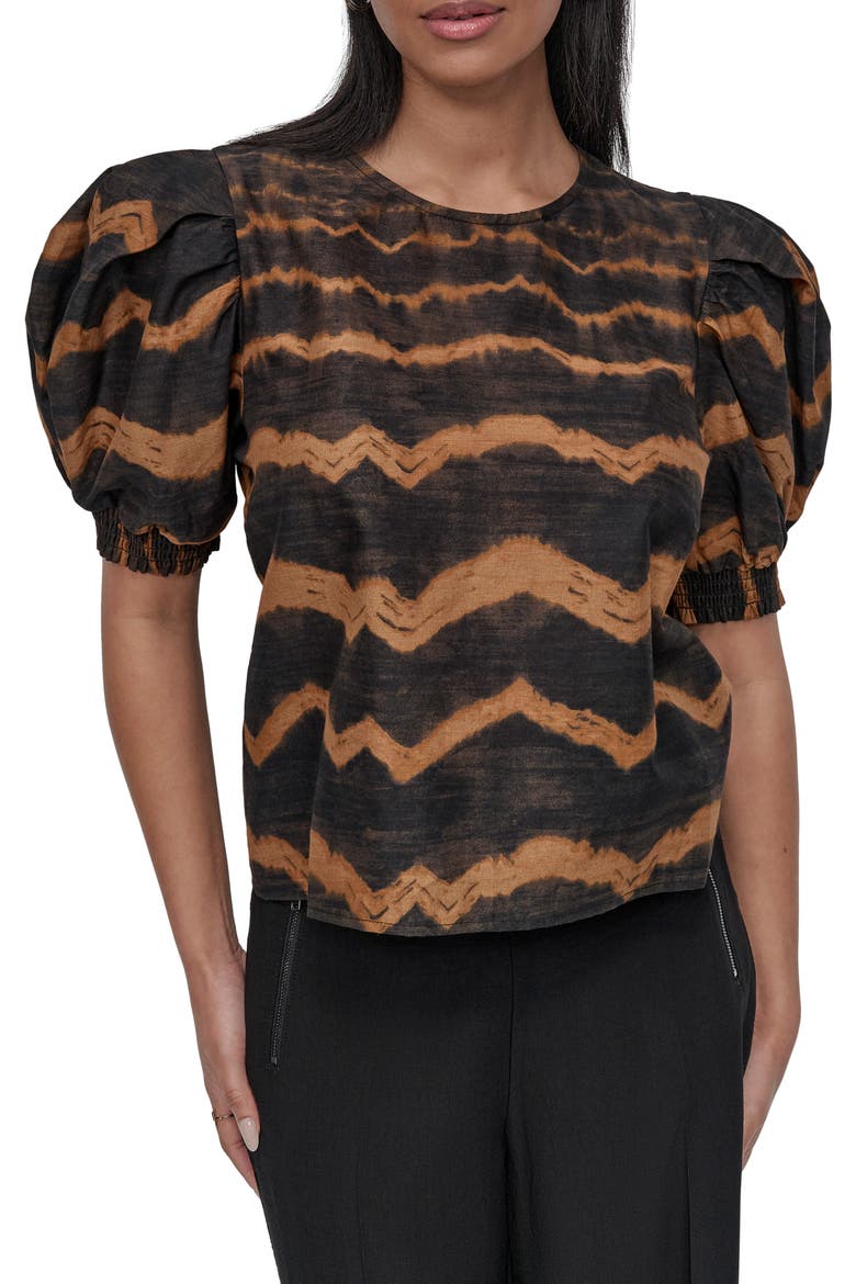 Abstract Print Puff Sleeve Voile Top, Main, color, WAVY