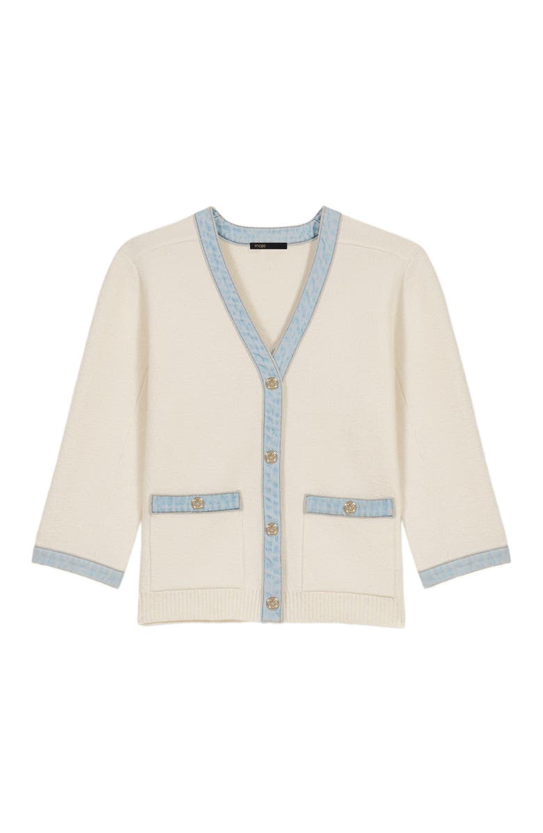 maje Long sleeve cardigan with denim details, Alternate, color,