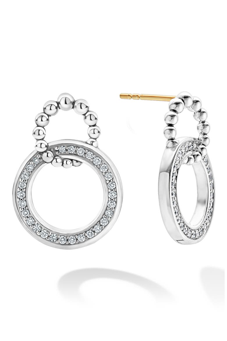 Enso Caviar Diamond Circle Drop Earrings, Alternate, color, SILVER/DIAMOND