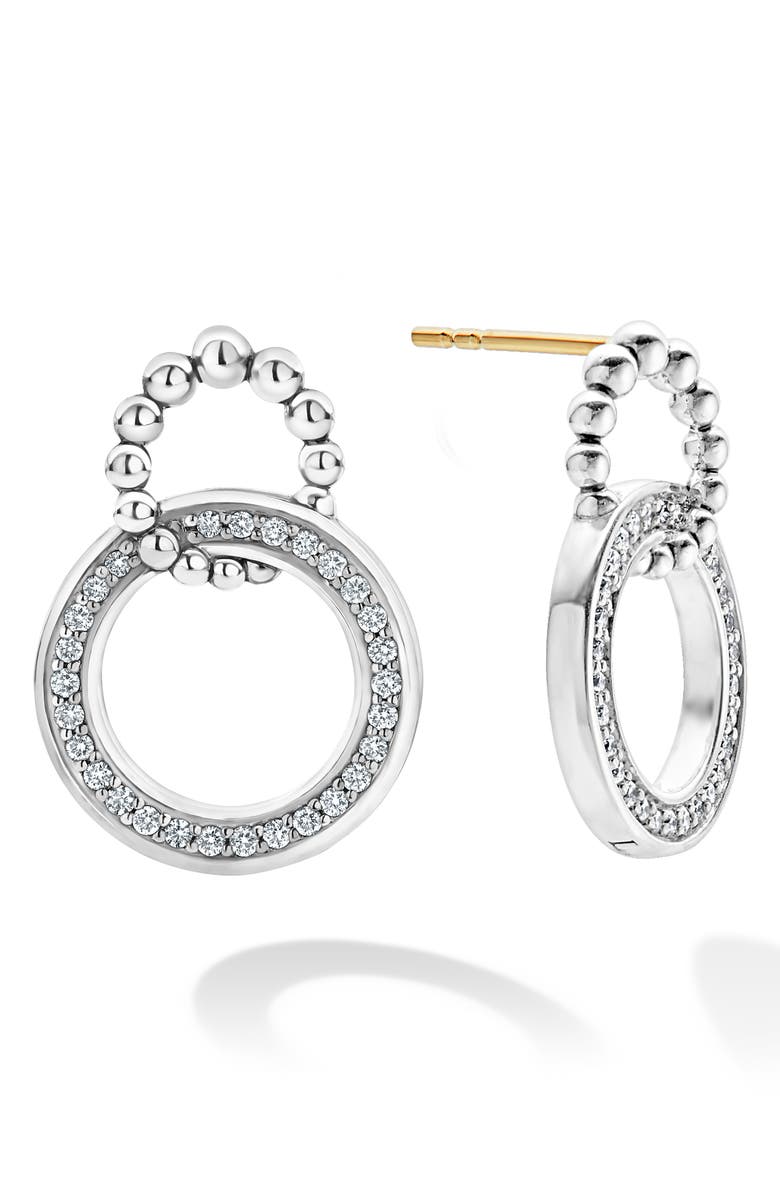 LAGOS Enso Caviar Diamond Circle Drop Earrings, Alternate, color, Silver/Diamond